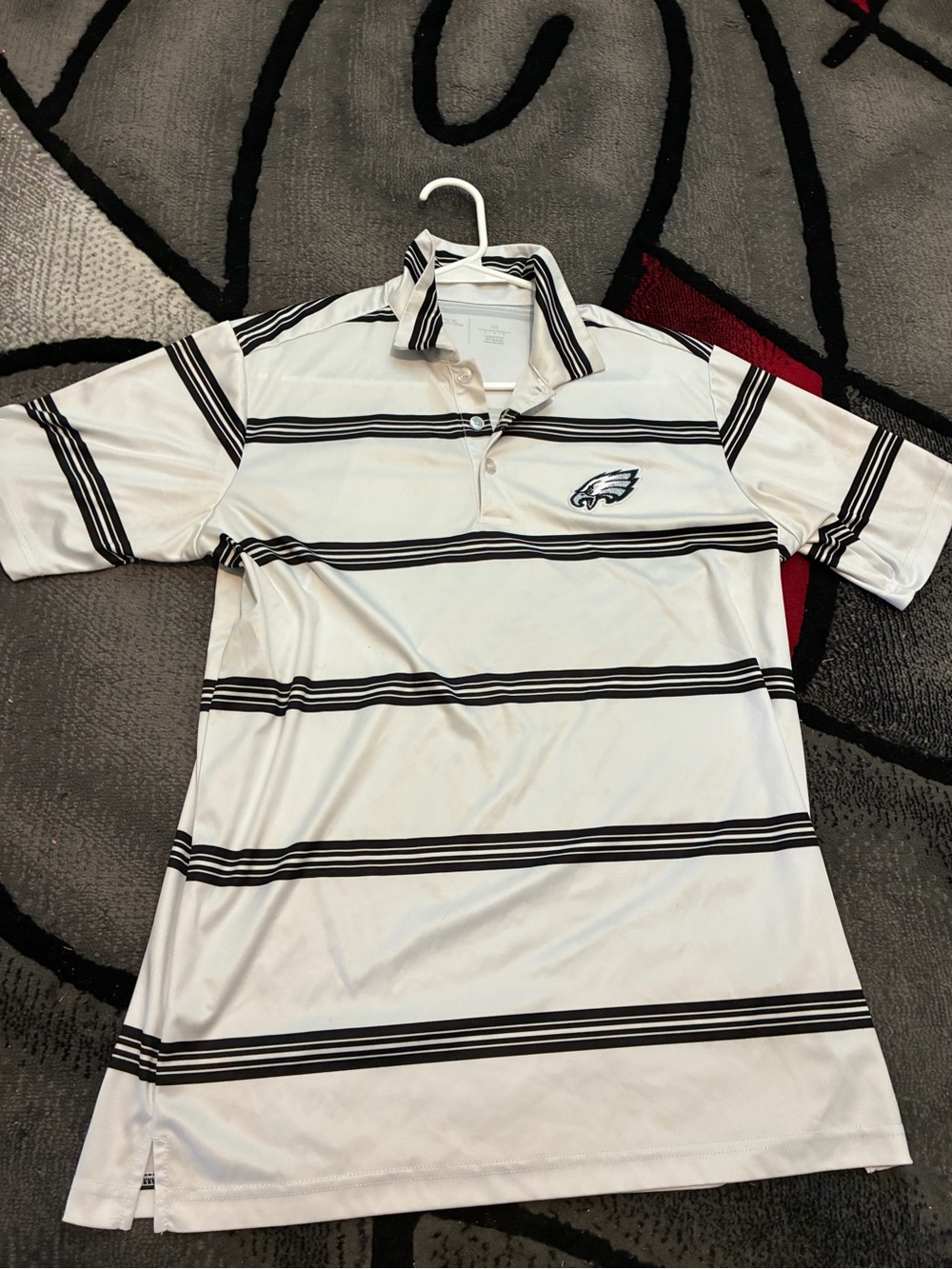 Antigua White Polo with Black Stripes